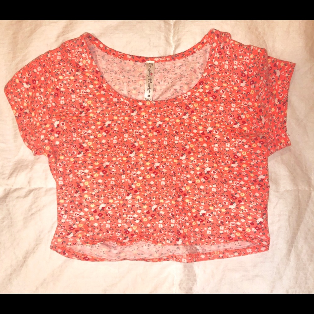Coral/Floral Crop Top